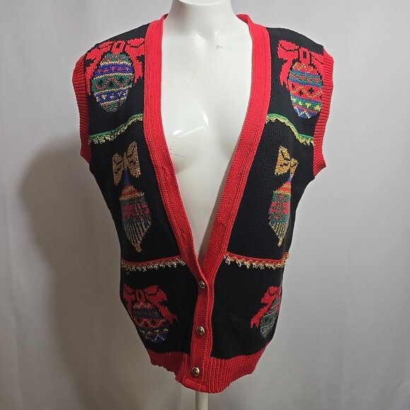 FLAW NWT VTG Sweater Loft Ugly Christmas Vest Dead Stock Knit Golden Details - Picture 1 of 8